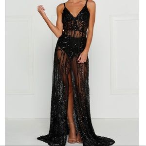 Sequined black gown.
